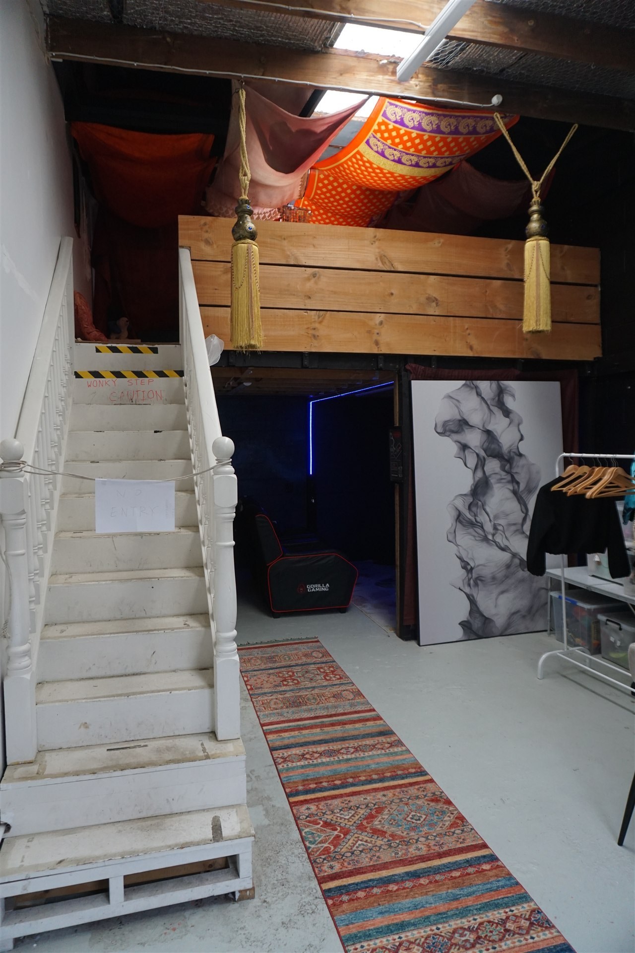 Unit 3 winter entrance stairs and loft at Node Space